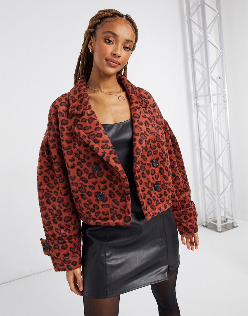 BB Dakota cropped jacquard leopard print jacket in rust-Red