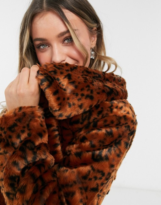 BB Dakota leopard faux fur coat in rust