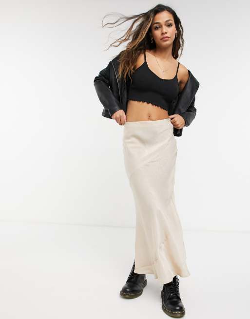 BB Dakota satin maxi skirt in cream shimmer