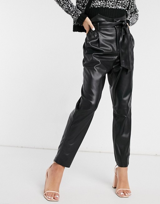 BB Dakota PU high waist belted trouser in black