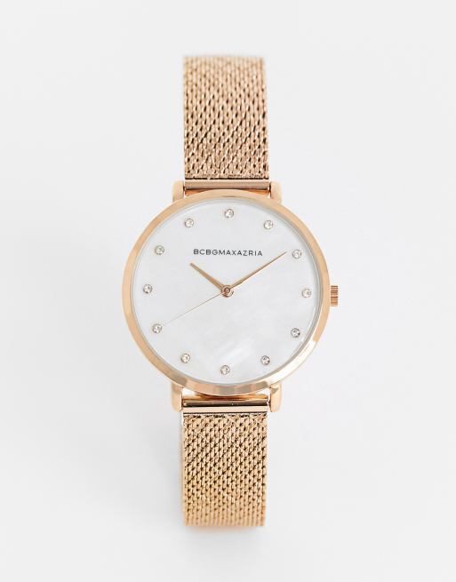 BCBG Max Azria gold mesh strap watch