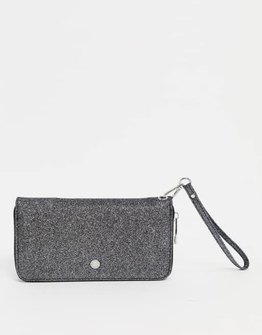 BCBGeneration Foldover Black Purse with Silver Plate