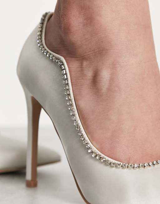 Be Mine Aditi embellished heeled shoes in ivory satin | ASOS