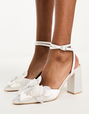 Be Mine Bridal Akiva heeled shoes with embellished corsage in ivory satin - ASOS Price Checker