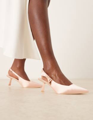 Be Mine - Almeria - Escarpins larges en satin à talon et bride arrière avec naud en tulle - Blush-rose