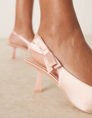 Be Mine Almeria Slingback Heeled Pumps With Bow Detail In Pink