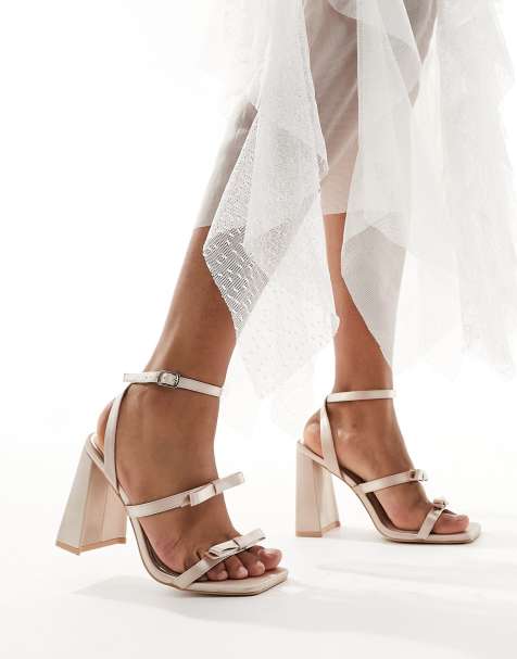 Be Mine - Angelin - Sandali con tacco largo da sposa color cipria con fiocchi - view 1