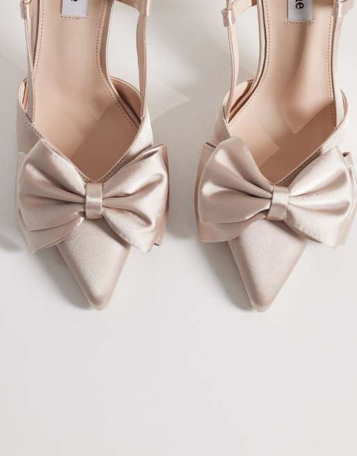 Be Mine Anica sling back heeled shoes with bow in blush satin, 2 of 4