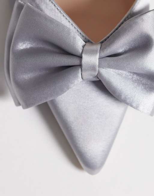 Be Mine Anica sling back heeled shoes with bow in grey satin, 4 of 4