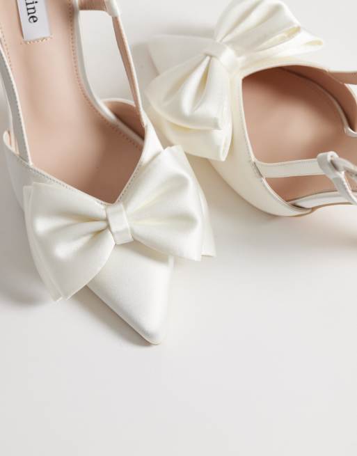 Be Mine Anica sling back heeled shoes with bow in ivory satin, 2 of 4