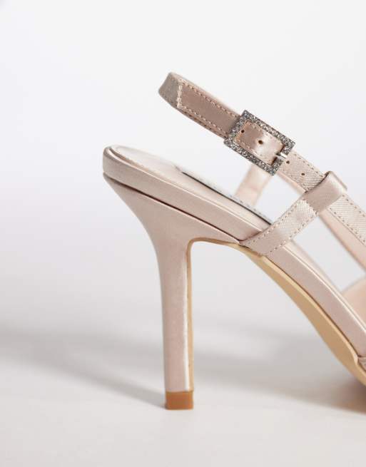 Be Mine Anica slingback heeled shoes with bow in blush satin, 3 of 4
