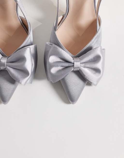 Be Mine Anica slingback heeled shoes with bow in grey satin, 2 of 4