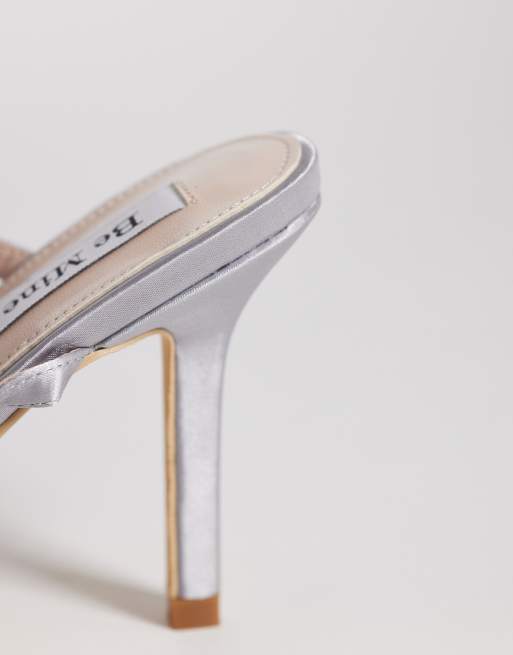 Be Mine Anica slingback heeled shoes with bow in grey satin, 3 of 4