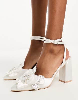 Be Mine Bridal Akiva Heeled Shoes With Embellished Corsage In Ivory Satin-white