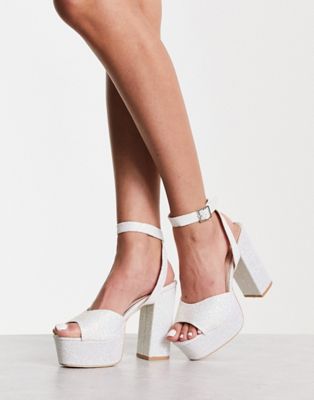 Be Mine Bridal Alette glitter platform sandals in white and silver - ASOS Price Checker