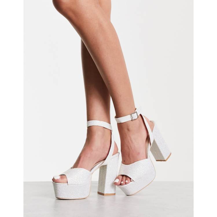 White glitter hot sale platform heels