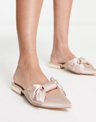 Bridal Alezae bow front backless slippers in blush-Pink