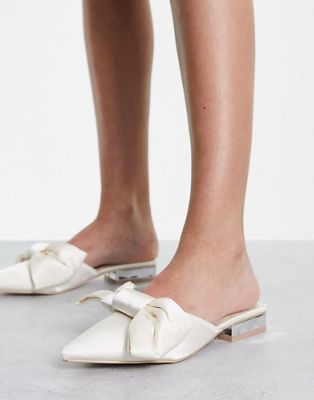 Be Mine Bridal Alezae bow front backless slippers in ivory  - ASOS Price Checker