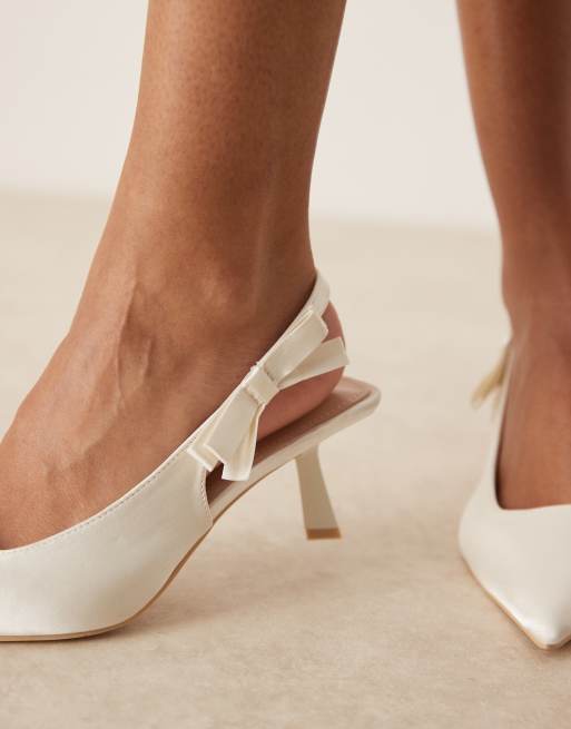 Be Mine Bridal Almeria slingback heeled pumps with bow detail in satin ivory, 2 of 4