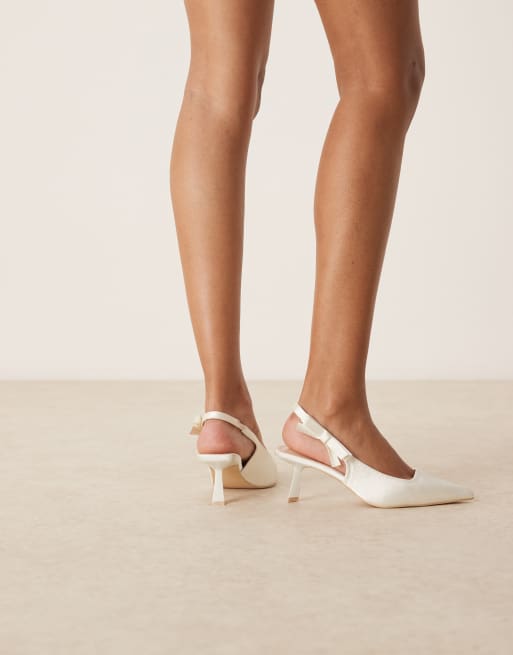 Be Mine Bridal Almeria slingback heeled pumps with bow detail in satin ivory, 4 of 4