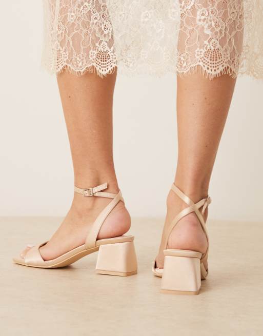 Be Mine Bridal Ammie low block heeled sandals in rose satin, 4 of 4
