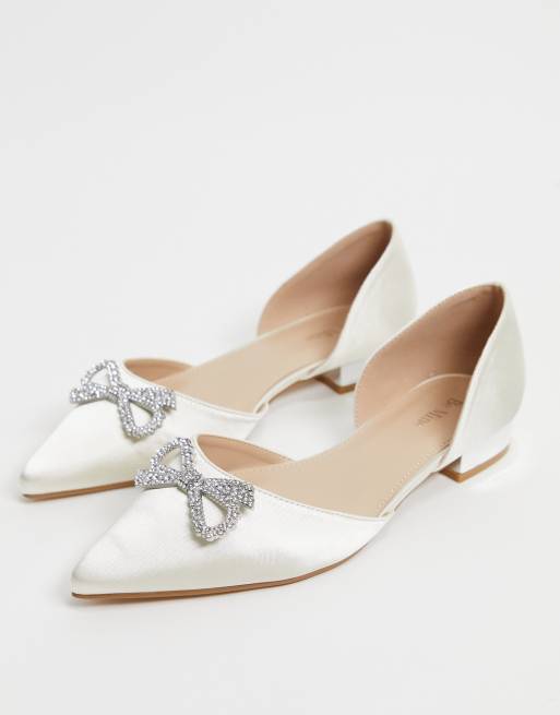 Be Mine Bridal Andi flat shoes with embellishment in ivory satin ASOS