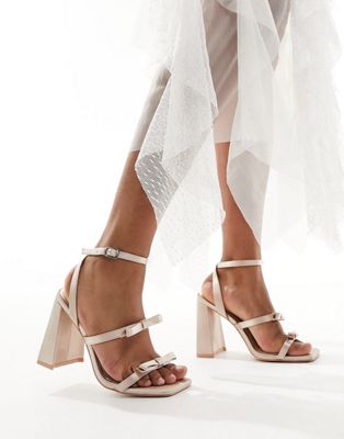 Be Mine Bridal Angelin Bow Block Heel Sandals In Blush-pink