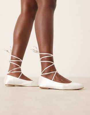 Be Mine Bridal April Tie Leg Ballet Flats In White