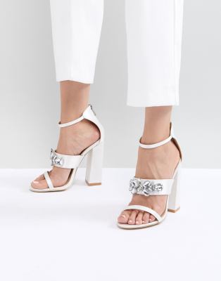 Be Mine Bridal Ayisha Ivory Satin Embellished Block Heeled Sandals | ASOS