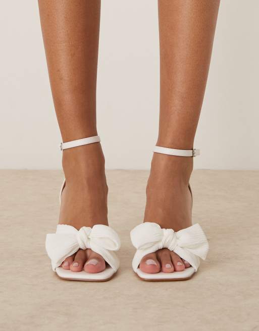 Be Mine Bridal Belle mid heel sandals with bow in white