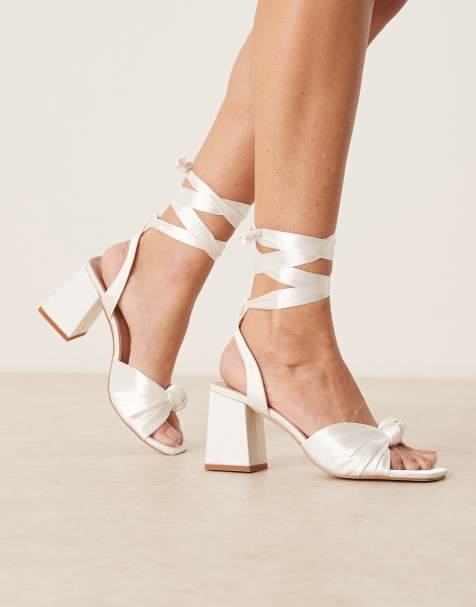 Be Mine Bridal Caralina plisse block heel sandals in ivory satin - view 1