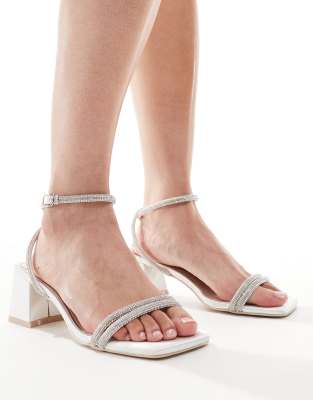 Be Mine Be Mine Bridal Chaya low block heeled sandals with embellished straps in ivory-White