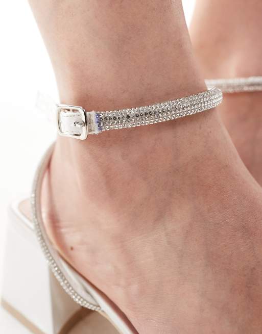 Be Mine Bridal Chaya low block heeled sandals with embellished straps in ivory, 4 of 4