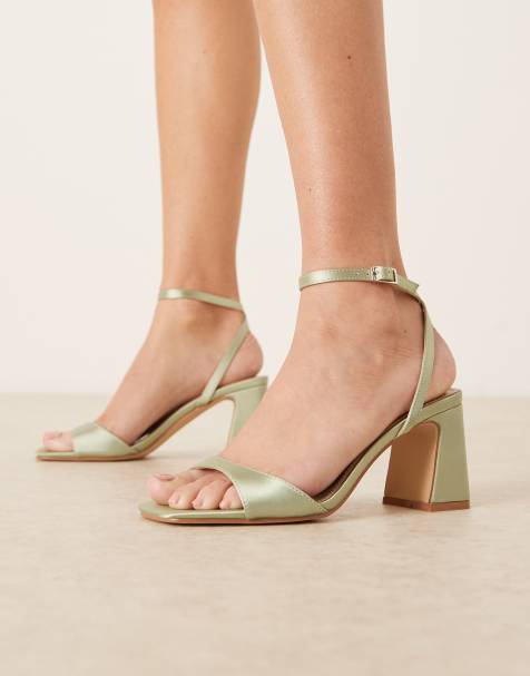 Be Mine Bridal Cora block heeled sandals in sage satin - view 1