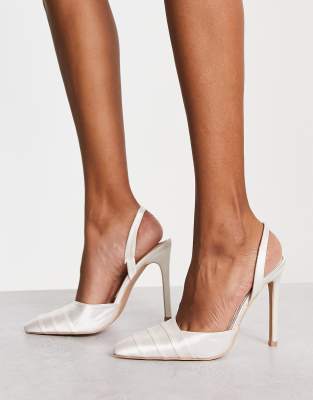 Be Mine Bridal Corinne Ruched Front Slingback Heels In Ivory Satin-white