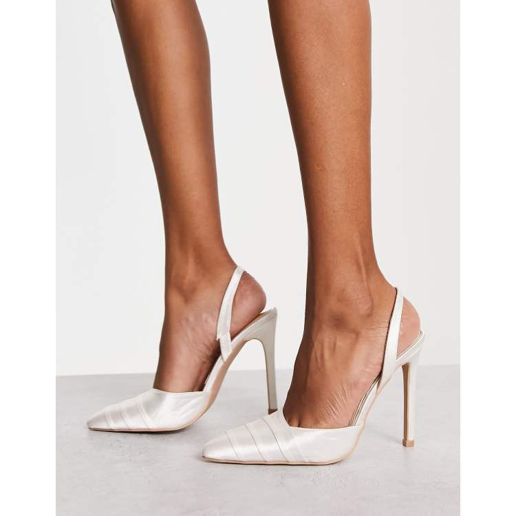 Be Mine Bridal Corinne ruched front slingback heels in ivory satin