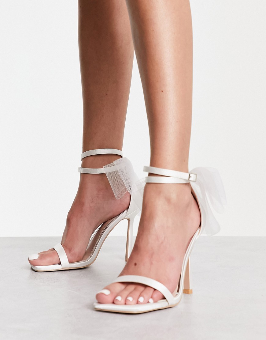 Be Mine Bridal Cynzia tulle bow detail sandals in ivory-White