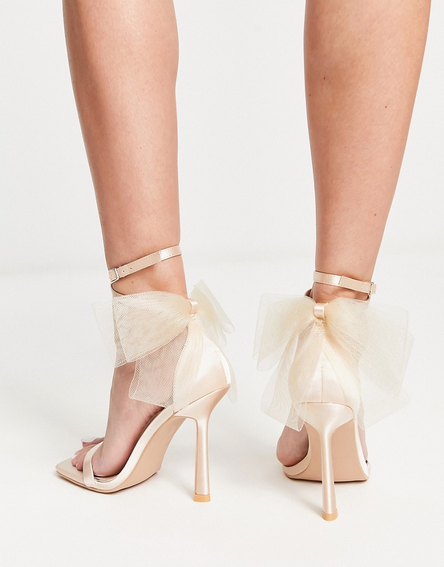 Be Mine Bridal Cynzia tulle bow detail sandals in ivory-White