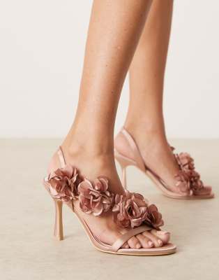 Bridal Delira corsage heeled sandals in blush-pink