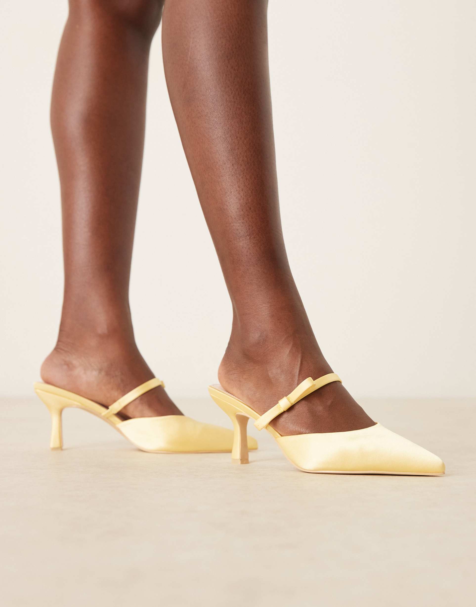 be mine bridal demina heeled mules in buttermilk yellow satin