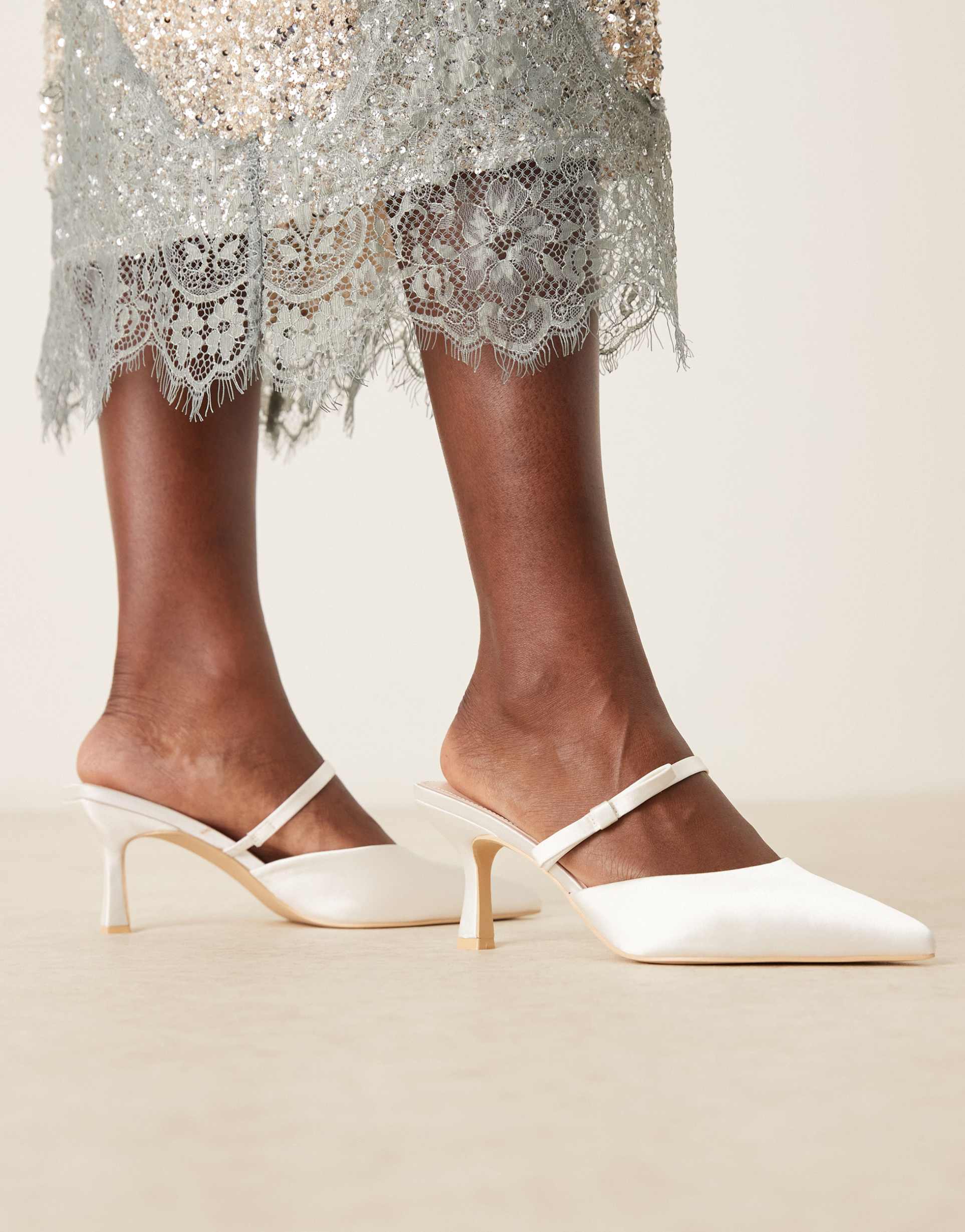 be mine bridal demina heeled mules in ivory satin