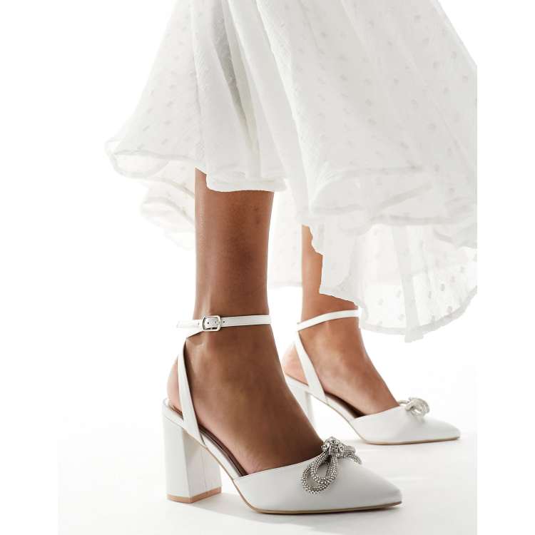 Be Mine Bridal diamante bow mid heel shoes in ivory | ASOS