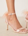 [Be Mine] Be Mine Bridal Dipika kitten heel sandals with tulle bow in blush-Pink 37 Blush