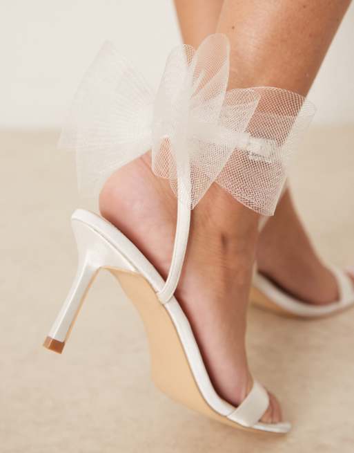 Be Mine Bridal Dipika kitten heel sandals with tulle bow in ivory