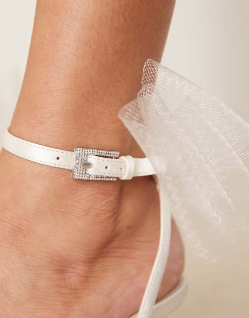 Be Mine Bridal Dipika kitten heel sandals with tulle bow in ivory