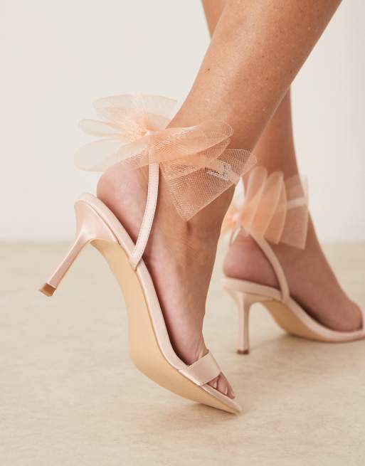 Be Mine – Bridal – Dipika – Sandalen in Rosé mit Pfennig-Absatz und Tüll-Schleife, 4 von 4