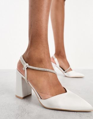 Be Mine Bridal Ditzy block heeled shoes in ivory satin