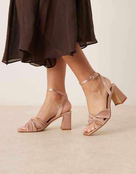 Be Mine Bridal Divaa plisse block heeled sandals in blush satin - view 1
