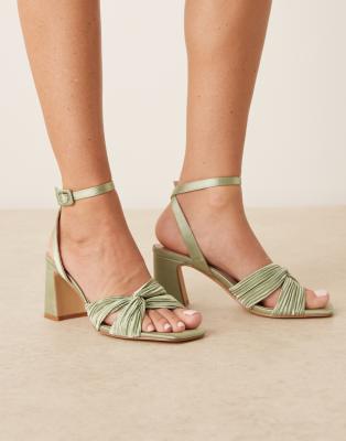 Be Mine Bridal Divaa Plissé Block Heeled Sandals In Green