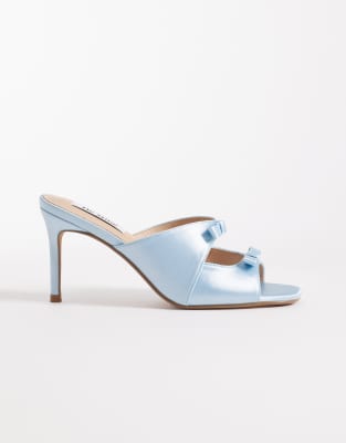 Be Mine Bridal Donia Heeled Sandal Mules With Bows In Blue